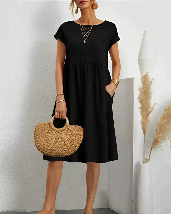 Women's Elegant Round Neck Versatile Dress, view 7 - Elena Harper