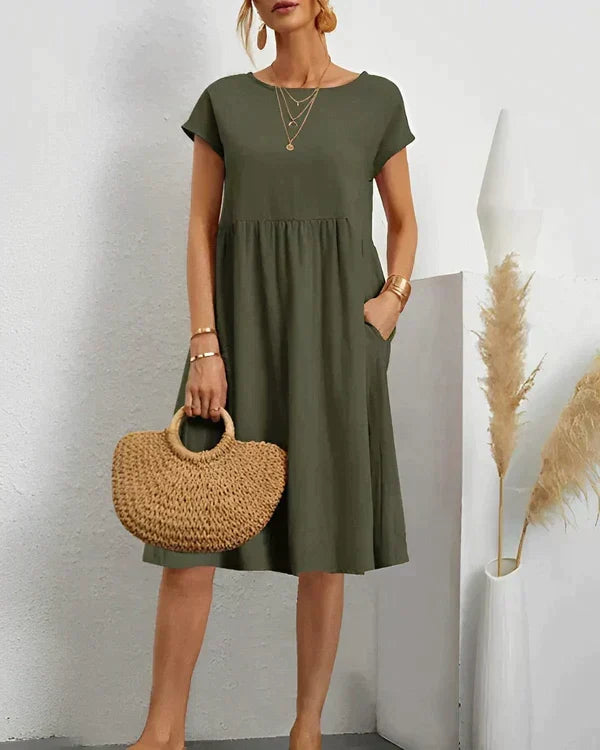 Women's Elegant Round Neck Versatile Dress, view 8 - Elena Harper
