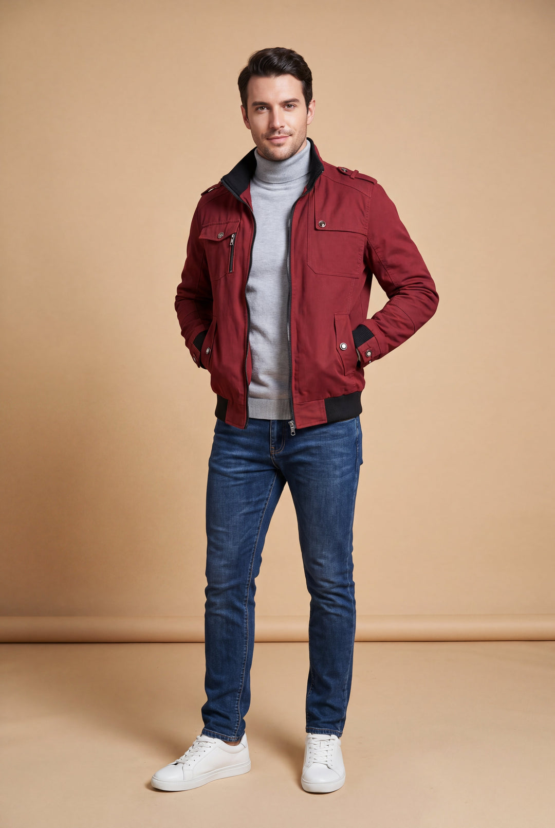 Men's Lightweight Bomber Jacket with Zipper