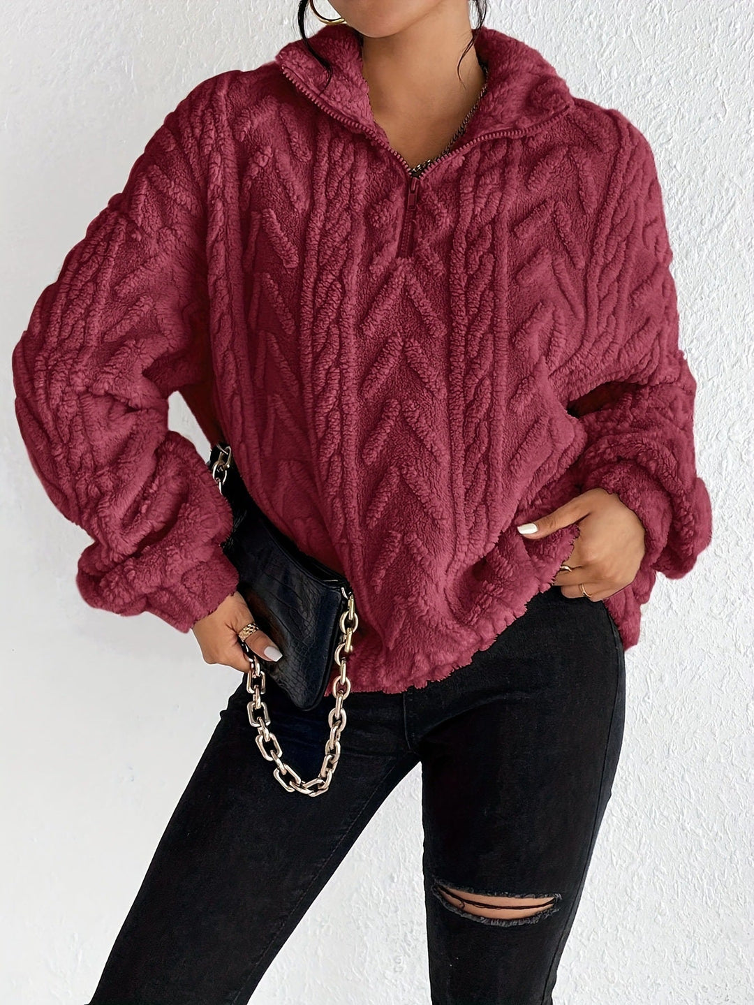 Aila - Fluffy Zip Sweater