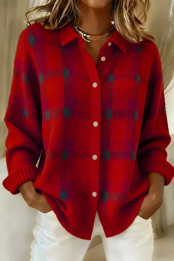 Gisèle Soft Checkered Knit Sweater, view 2 - Elena Harper