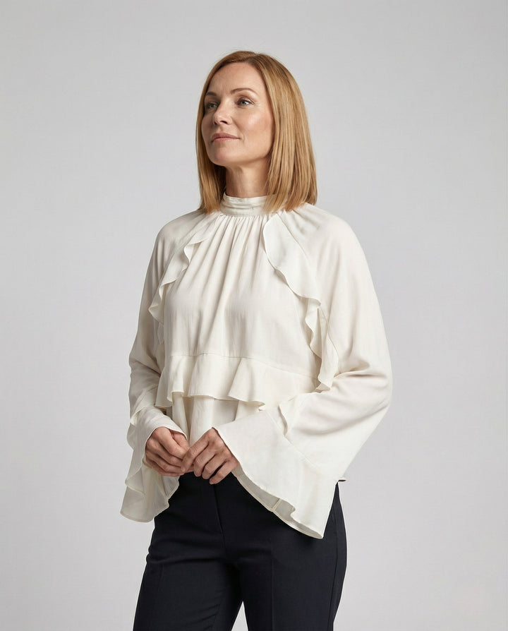 Blouse Women Ruffle Stand Collar, view 2 - Elena Harper