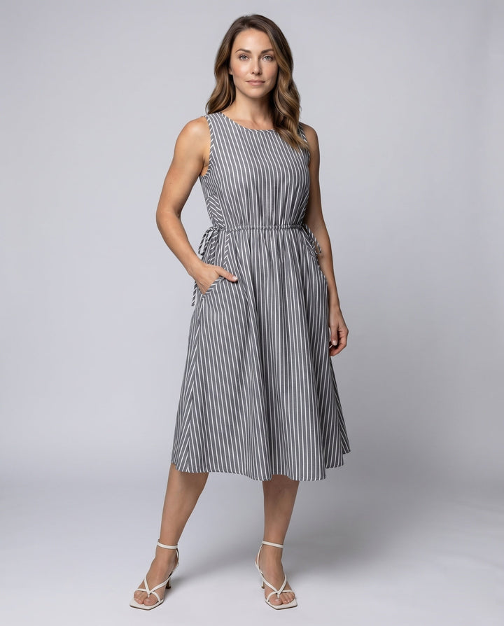 Women’s Sleeveless Midi Dress with Drawstring Side Pockets Casual - Elena Harper