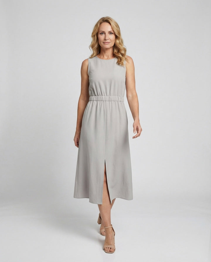 Women's Sleeveless Linen Midi Dress with Pockets