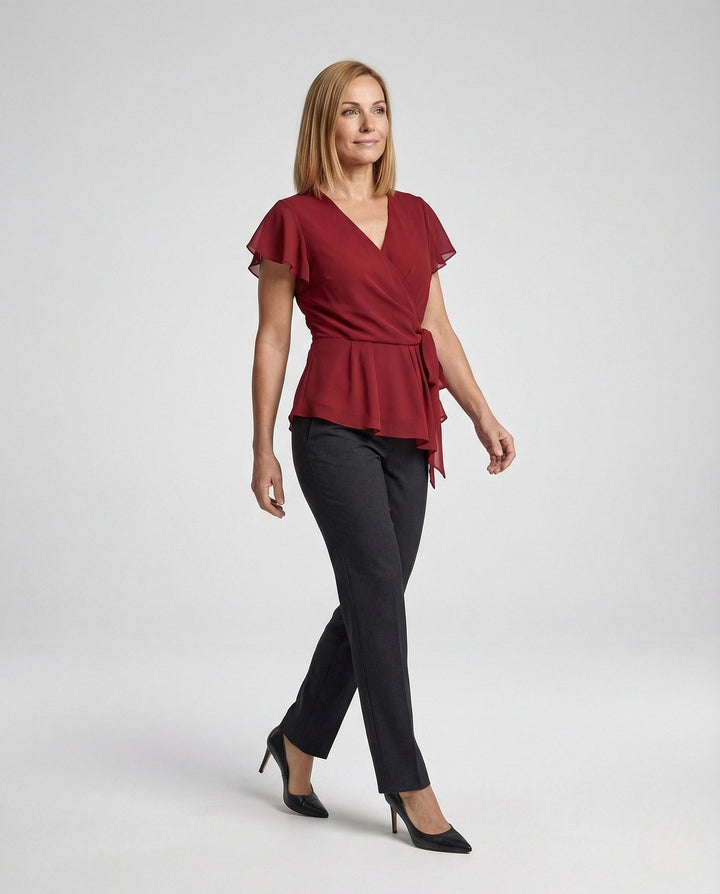 Women's Chiffon Wrap Blouse with Ruffles Élovi - Elena Harper