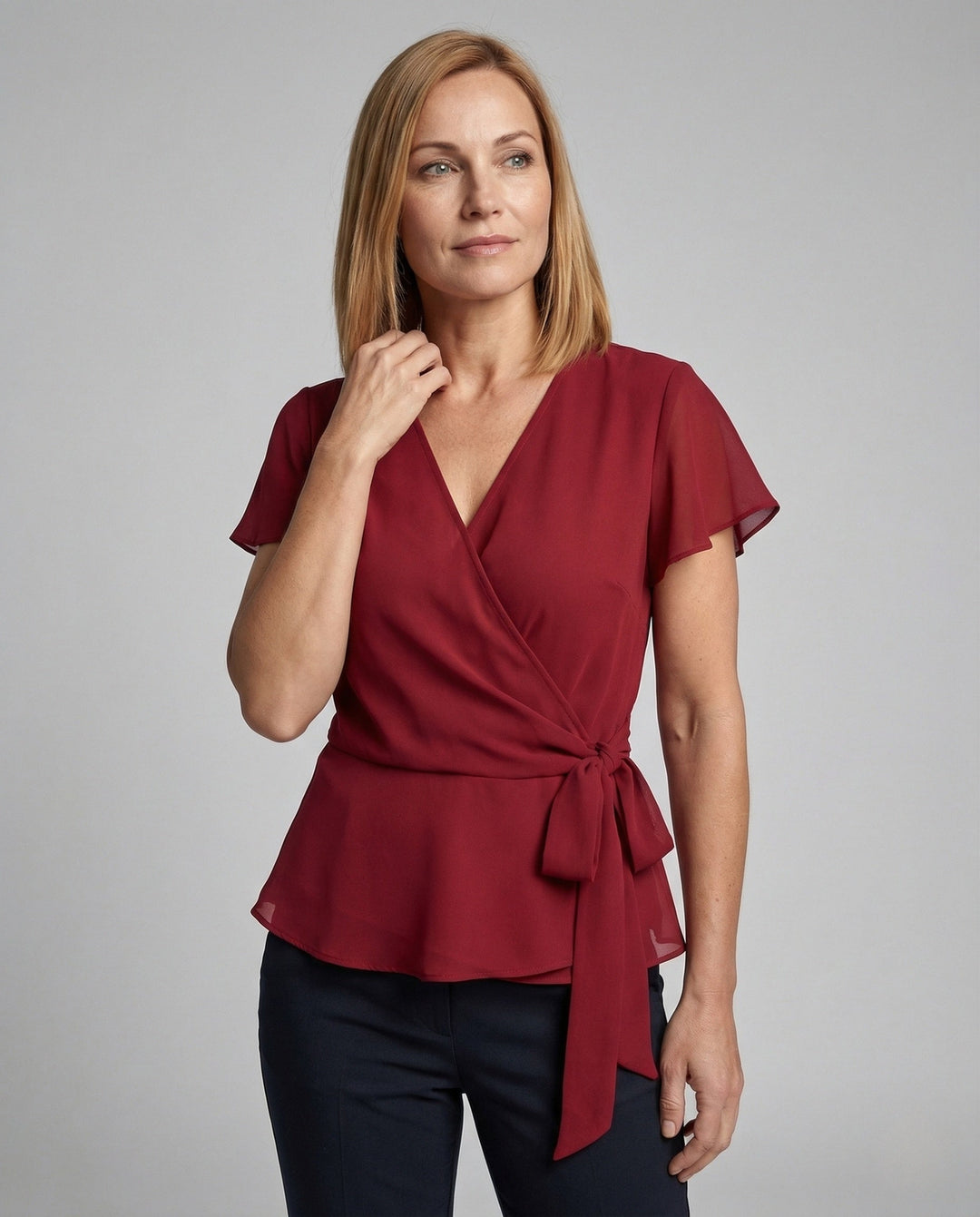 Women's Chiffon Wrap Blouse with Ruffles Élovi, view 2 - Elena Harper