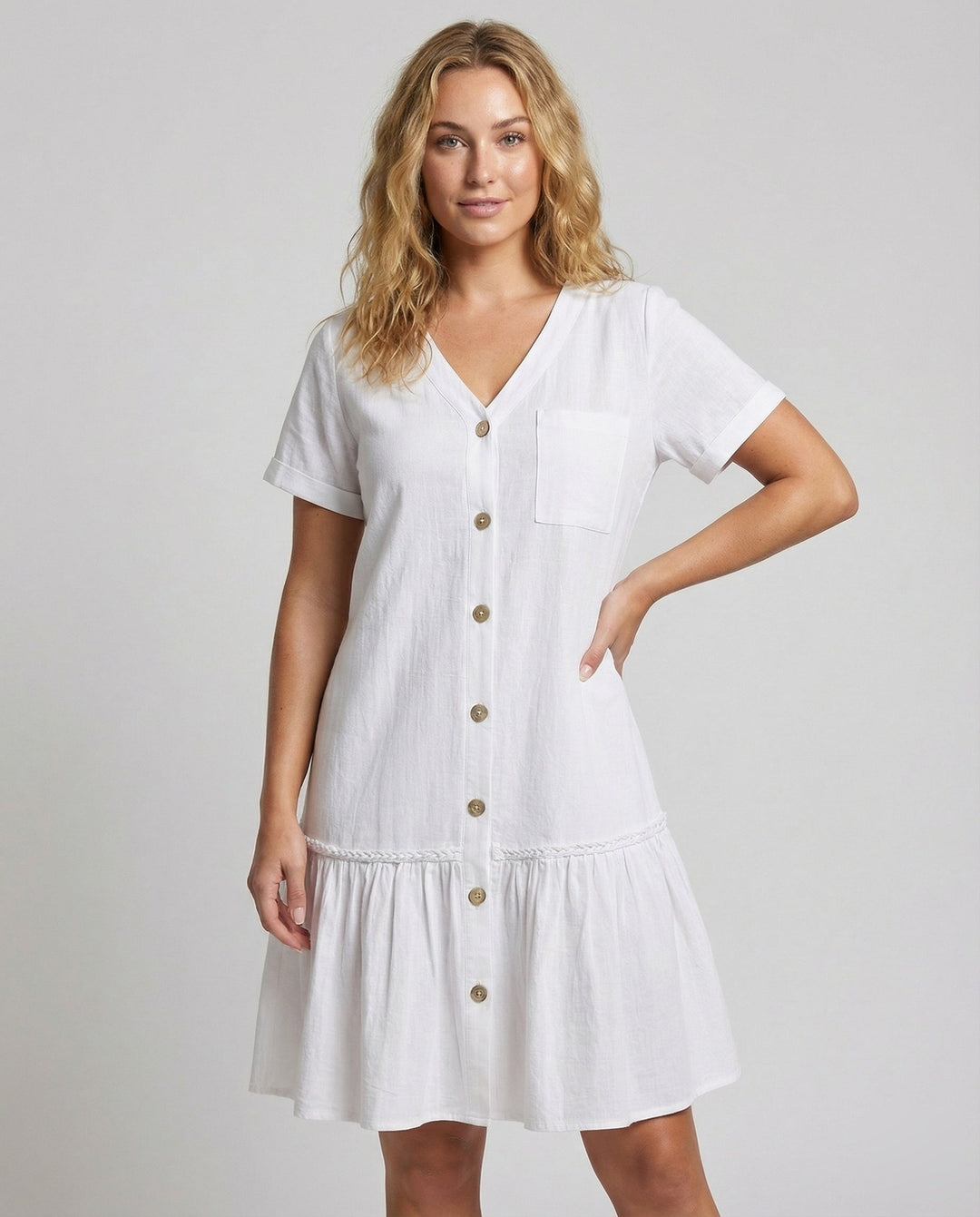 Women's A-Line Summer Dress Made of Cotton-Linen Blend