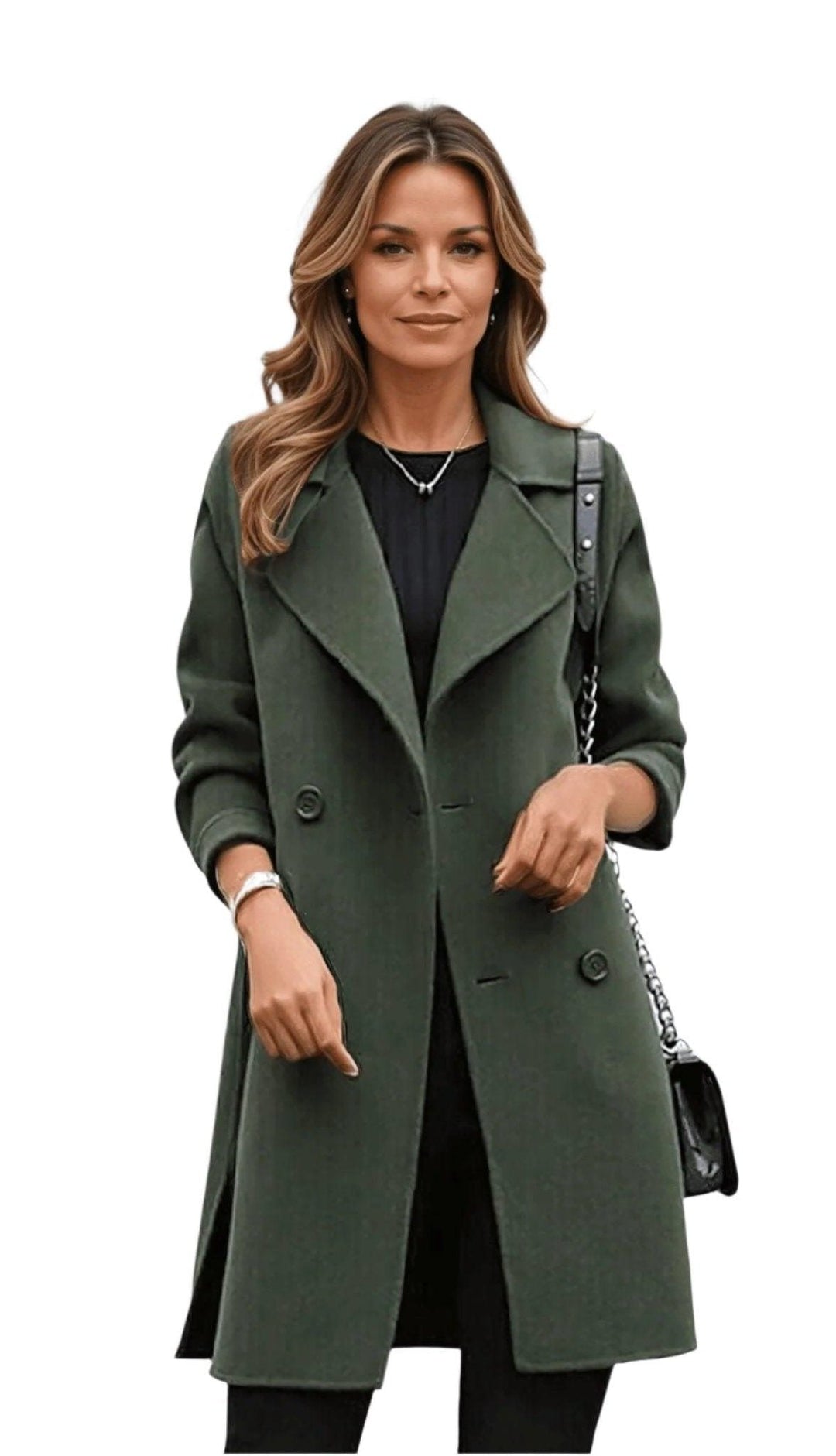 Long Coat with Notched Lapel for Women
