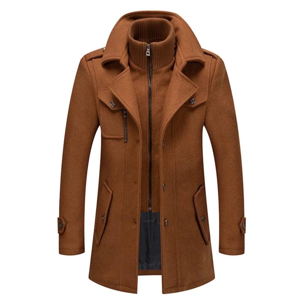 Winter Coat with Zipper and Notched Collar for Men