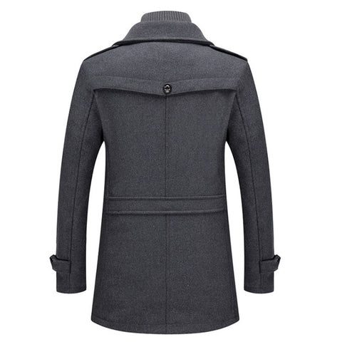 Winter Coat with Zipper and Notched Collar for Men