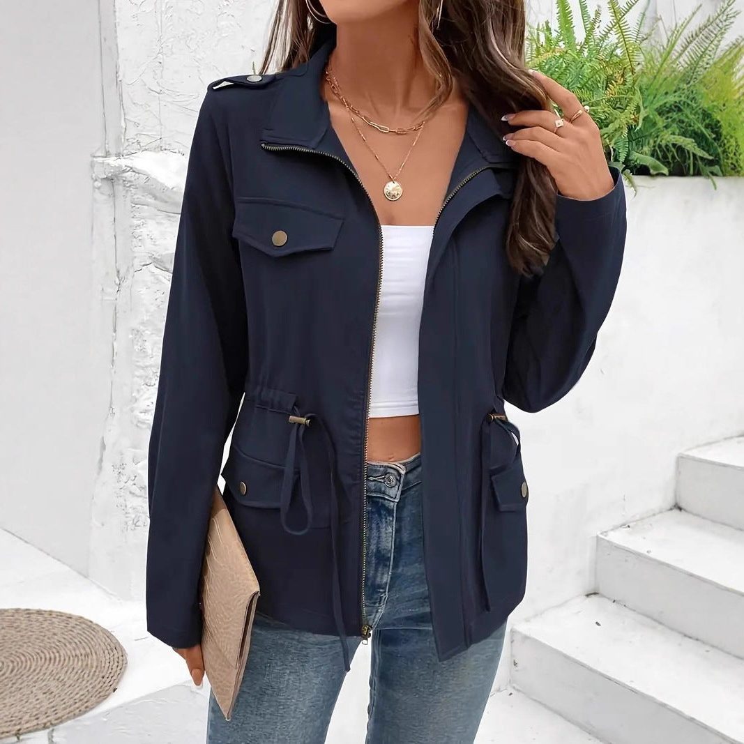 Rain Jacket with Zipper and Adjustable Waist for Women