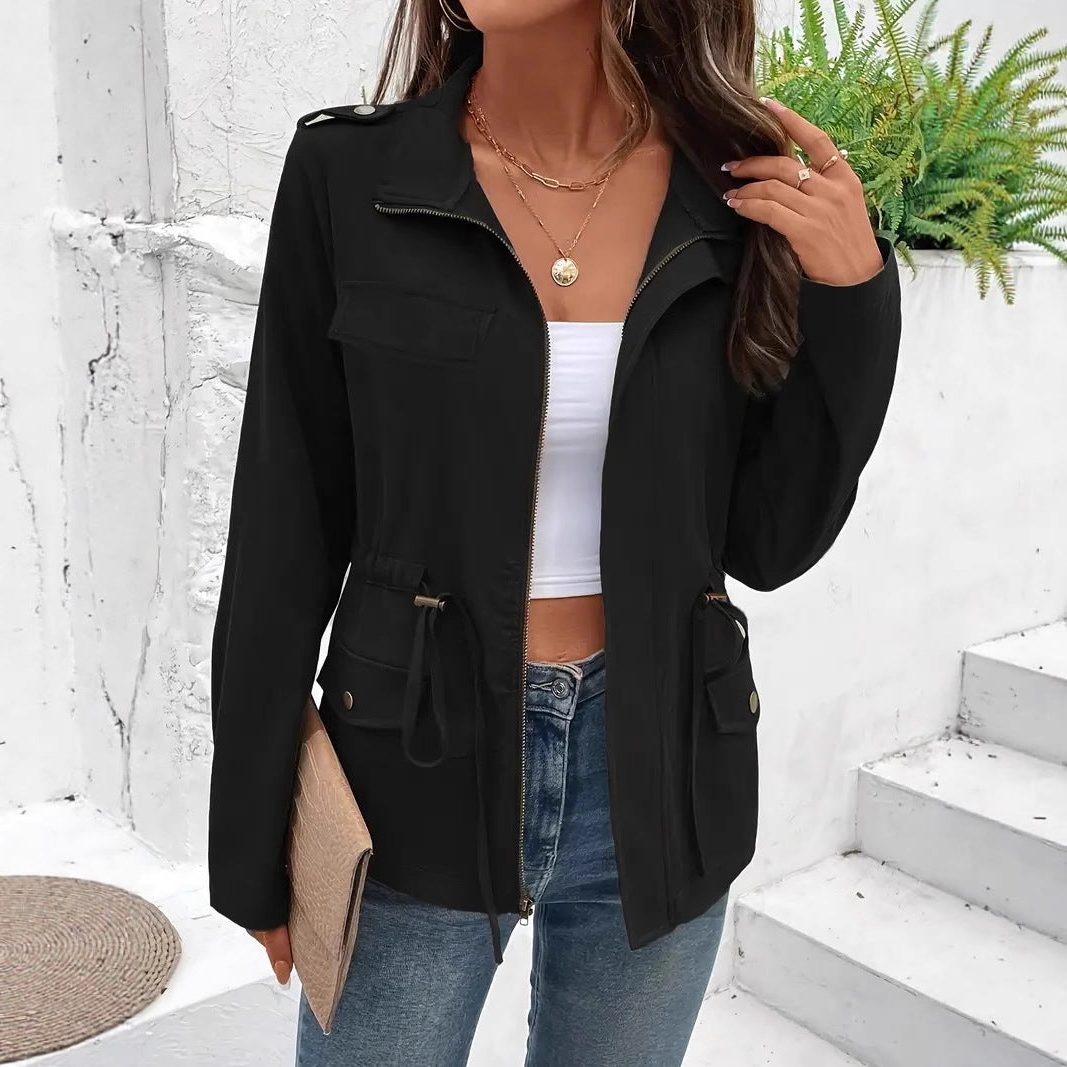 Rain Jacket with Zipper and Adjustable Waist for Women