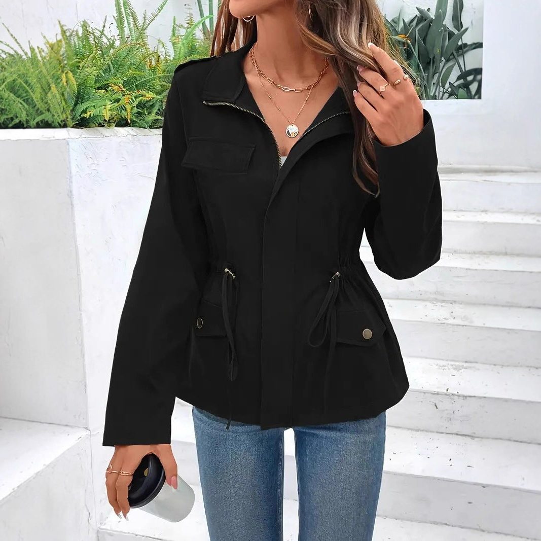 Rain Jacket with Zipper and Adjustable Waist for Women