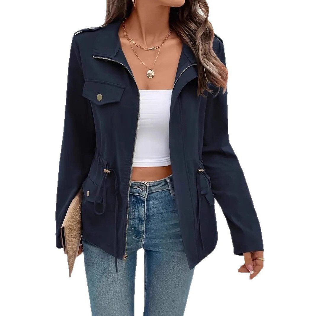 Rain Jacket with Zipper and Adjustable Waist for Women