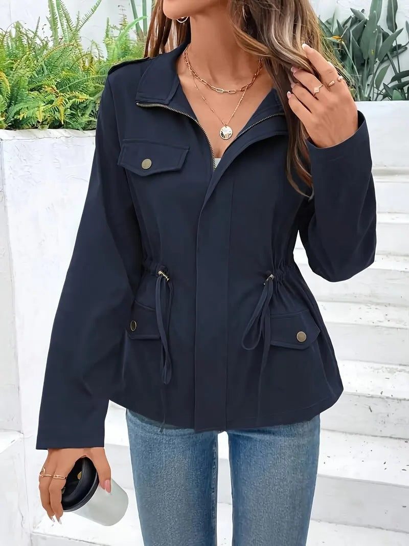 Rain Jacket with Zipper and Adjustable Waist for Women