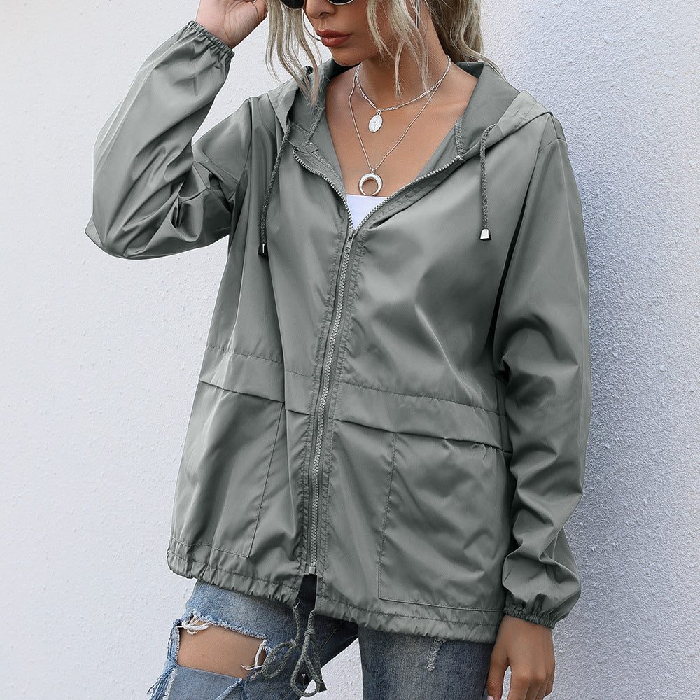 Short Rain Jacket with Zipper for Women