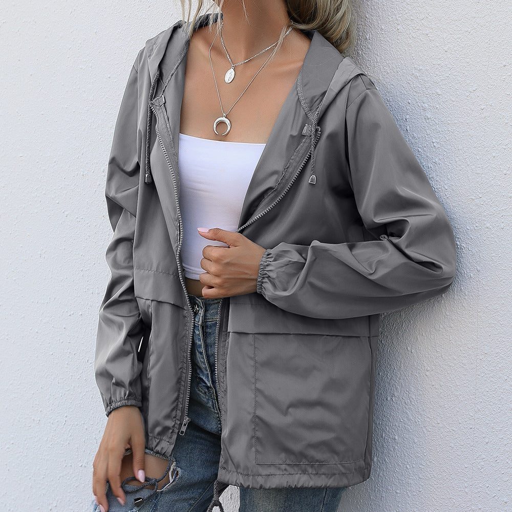 Short Rain Jacket with Zipper for Women