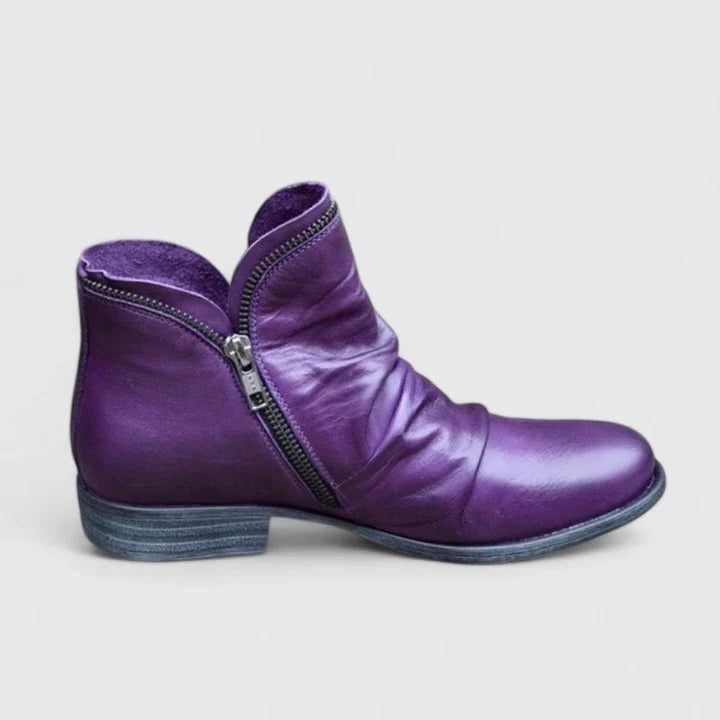 Short Leather Ankle Boots with Zipper for Women