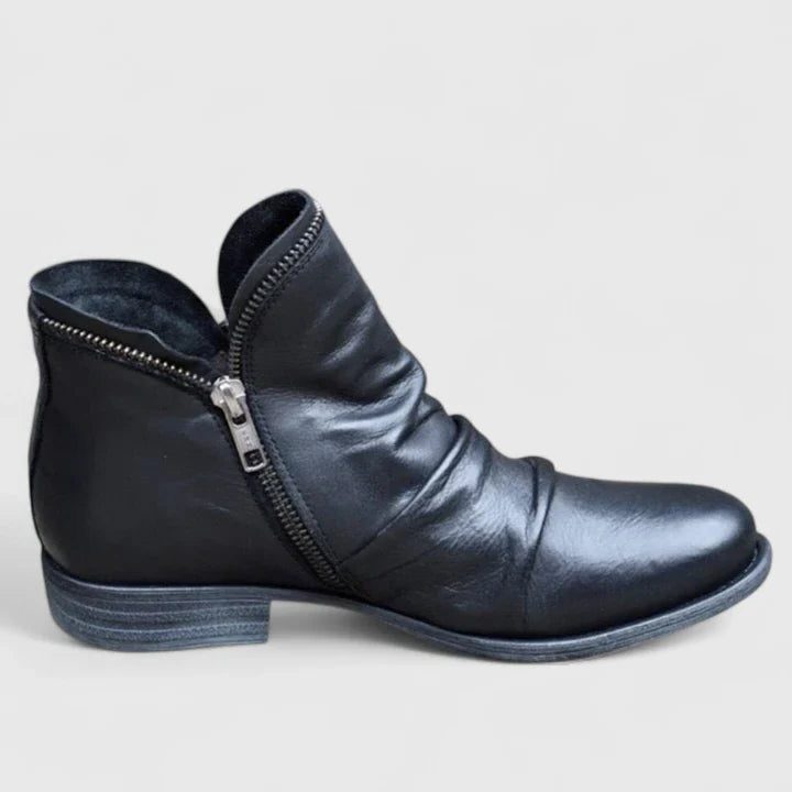 Short Leather Ankle Boots with Zipper for Women