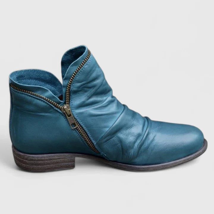 Short Leather Ankle Boots with Zipper for Women