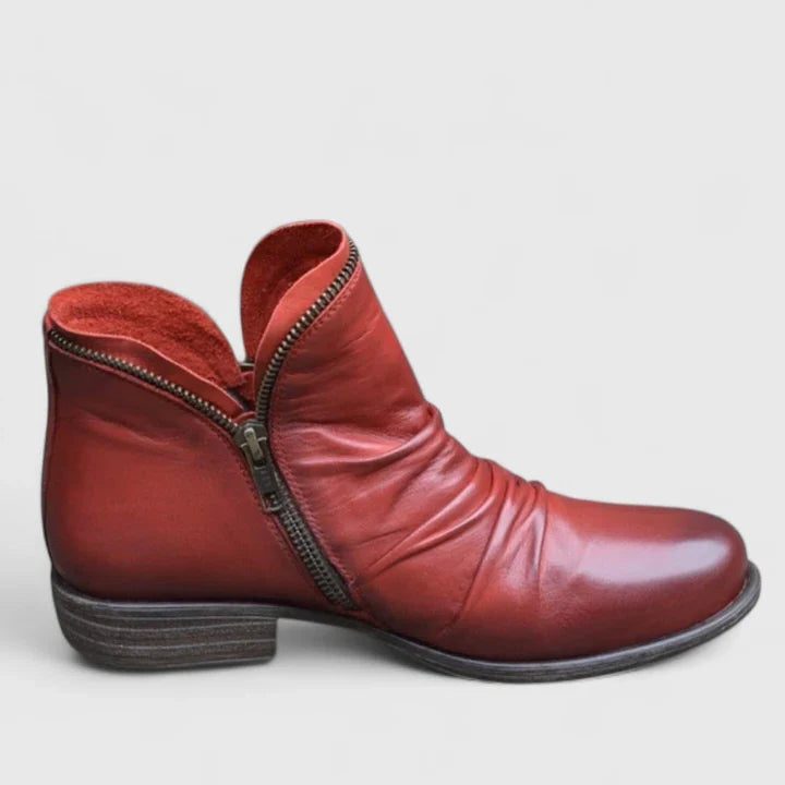 Short Leather Ankle Boots with Zipper for Women