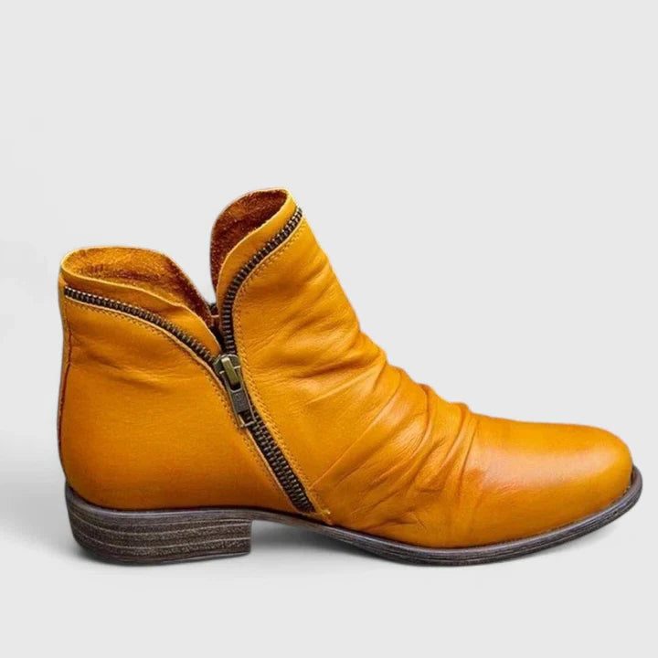 Short Leather Ankle Boots with Zipper for Women