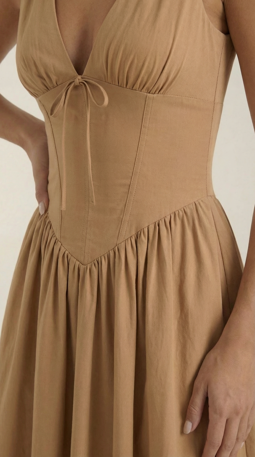 Elegant Midi Dress for Women – V-Neck Corset Style Flared with Straps