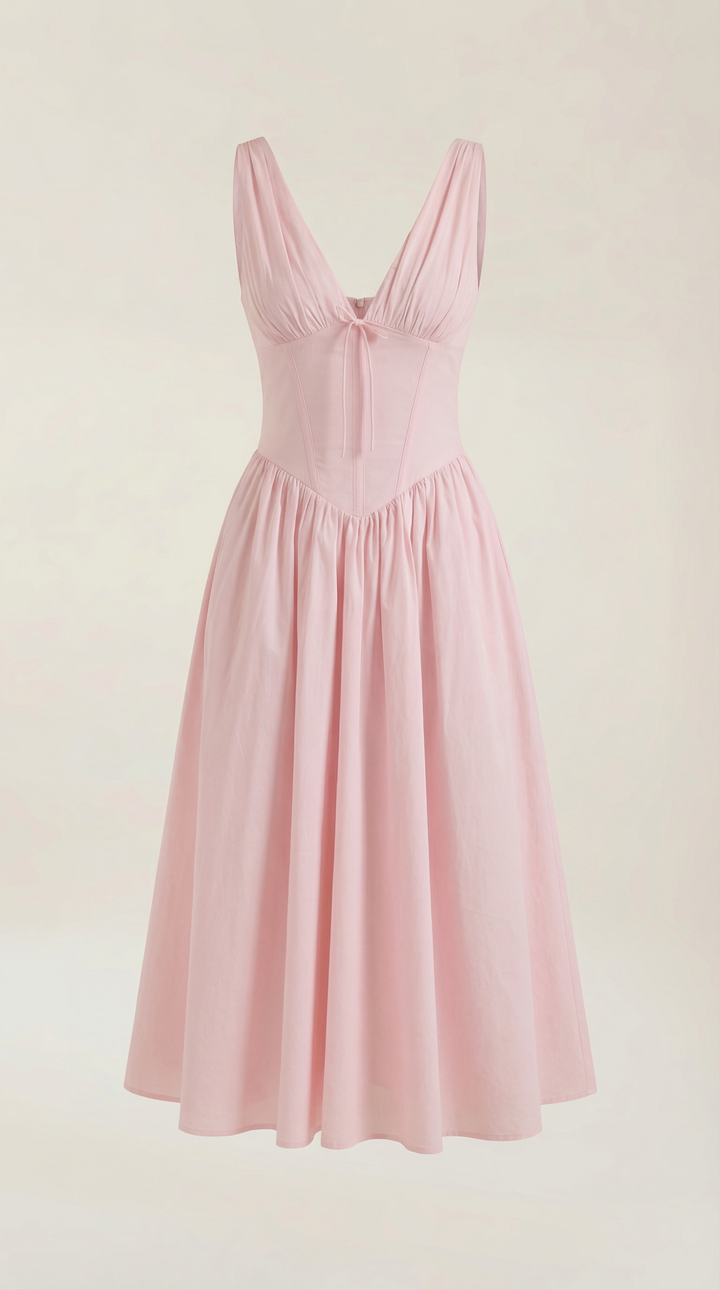 Elegant Midi Dress for Women – V-Neck Corset Style Flared with Straps