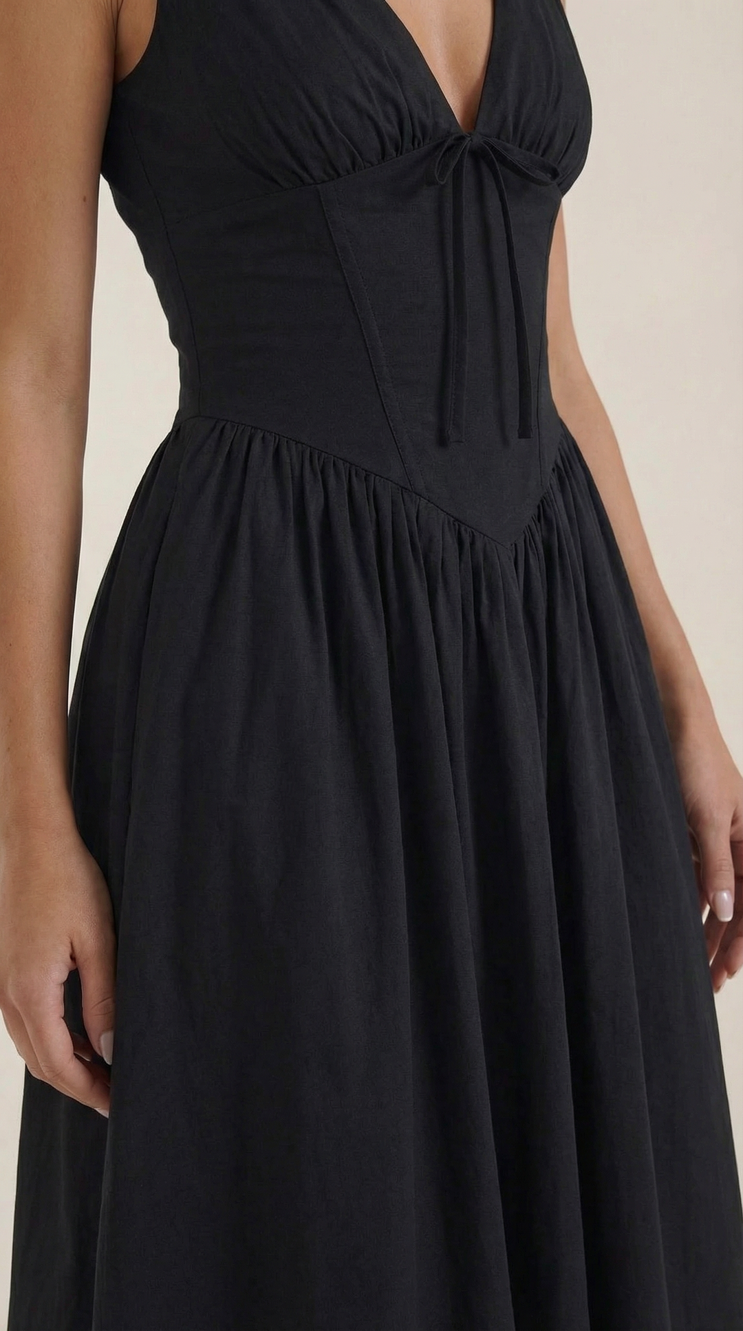Elegant Midi Dress for Women – V-Neck Corset Style Flared with Straps