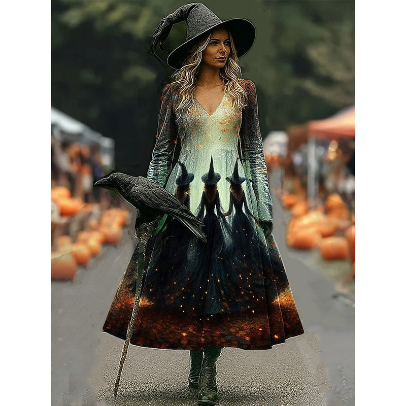 Agatha Women's Witch Print Maxi Dress in Four Deep Shades - Elena Harper