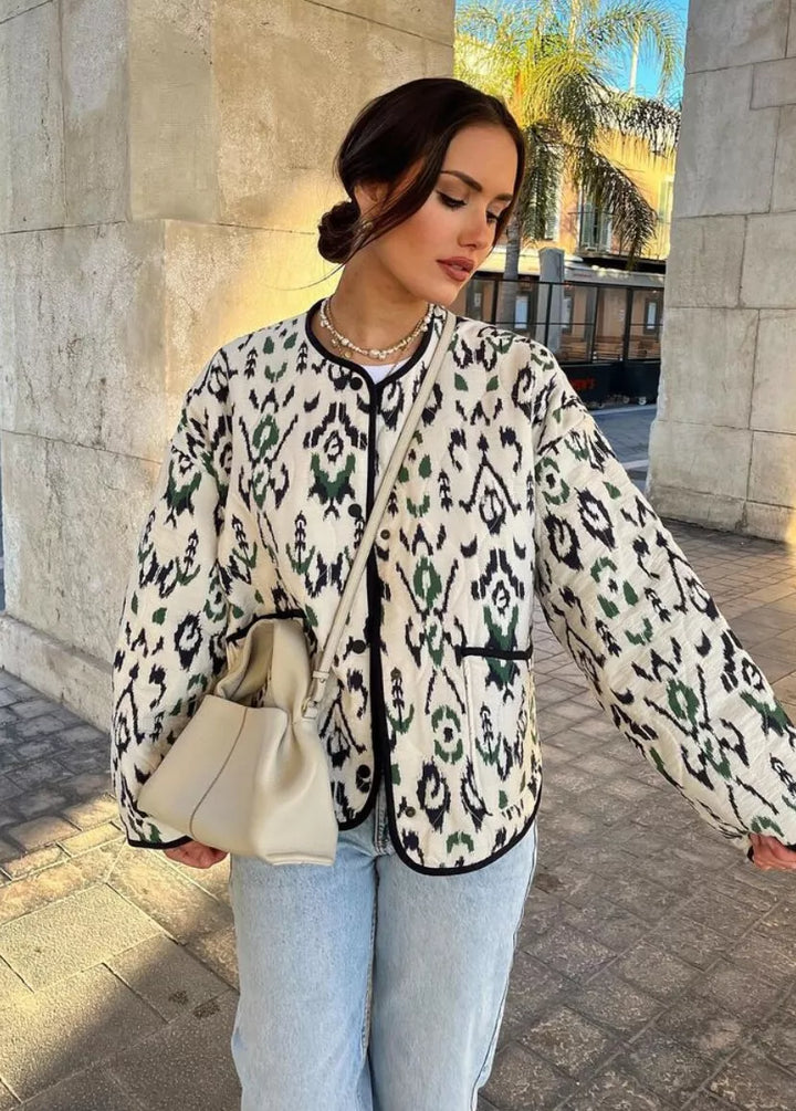 Geometric Print Quilted Thin Jacket - Elena Harper