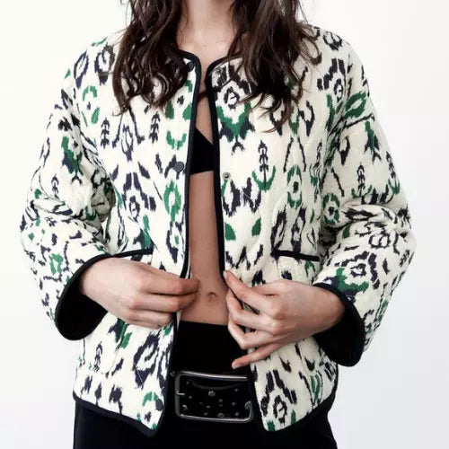 Geometric Print Quilted Thin Jacket, view 7 - Elena Harper