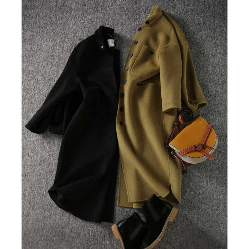 Women's Button-Front Long Jacket with Pockets