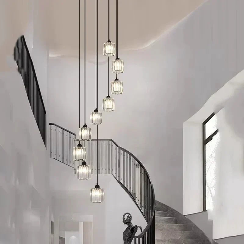Long Glass Chandelier for Staircases and Entrances