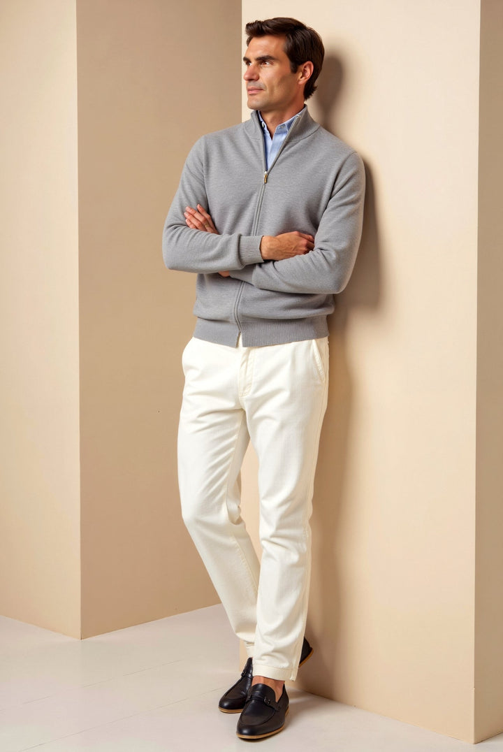 Nicolas - Refined Zipped Cardigan with High Collar