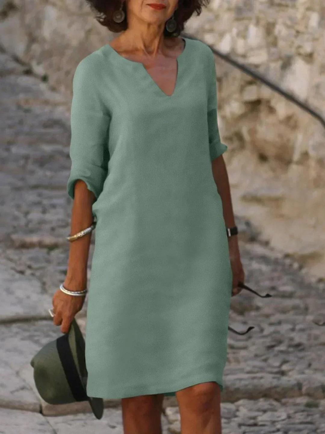 Natalie | Women's Elegant Midi Dress with Notch Neckline