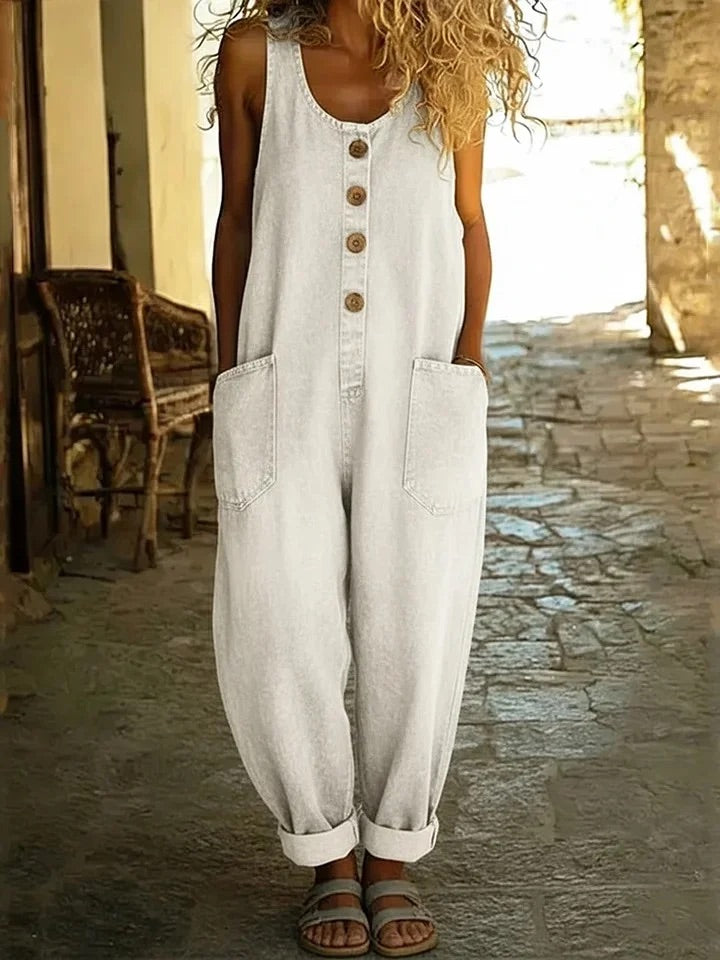 Nancy Vintage Washed Cotton Denim Overalls - Elena Harper