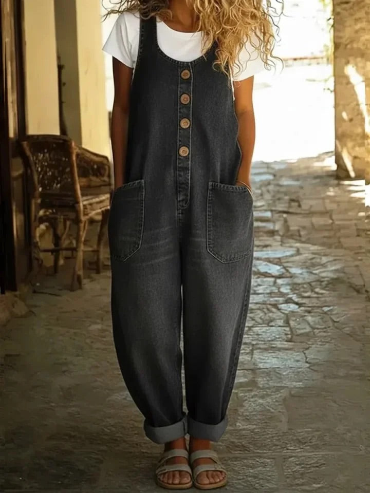 Nancy Vintage Washed Cotton Denim Overalls - Elena Harper