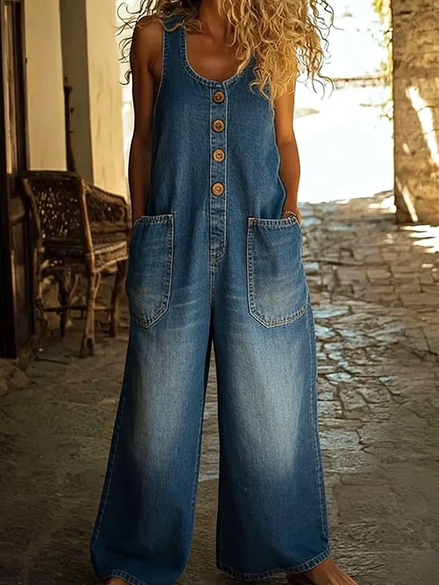 Nancy Vintage Washed Cotton Denim Overalls - Elena Harper