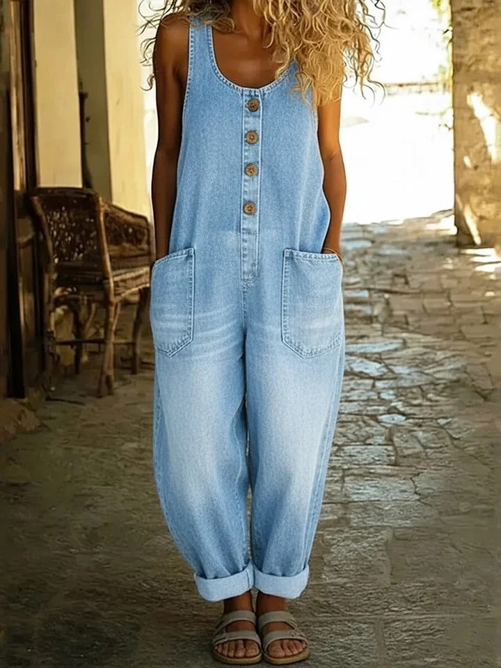 Nancy Vintage Washed Cotton Denim Overalls - Elena Harper