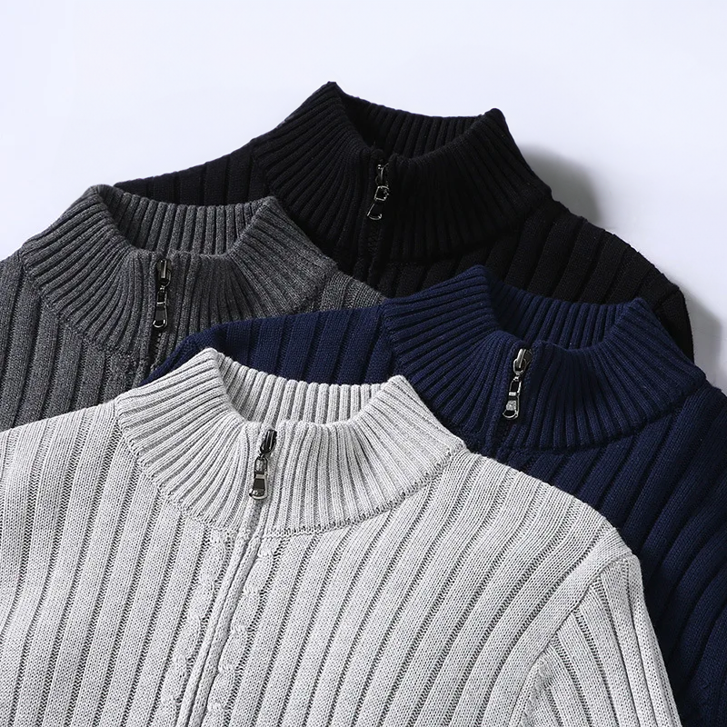 Men's Ribbed Knit Zip Cardigan – Classic Pullover with Zipper