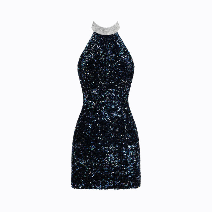 Sequin Halter Mini Dress for Women Bodycon Elegant Evening