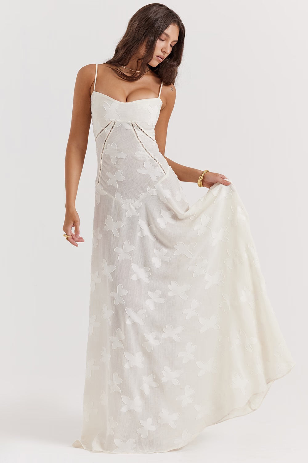 Long Lace Dress with Shiny Fabric | Ideal for Spring and Summer