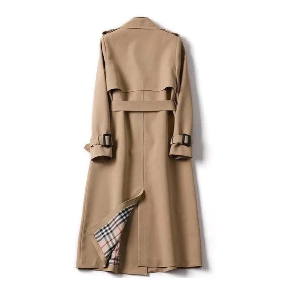 Long Women's Trench Coat with Double Button Closure