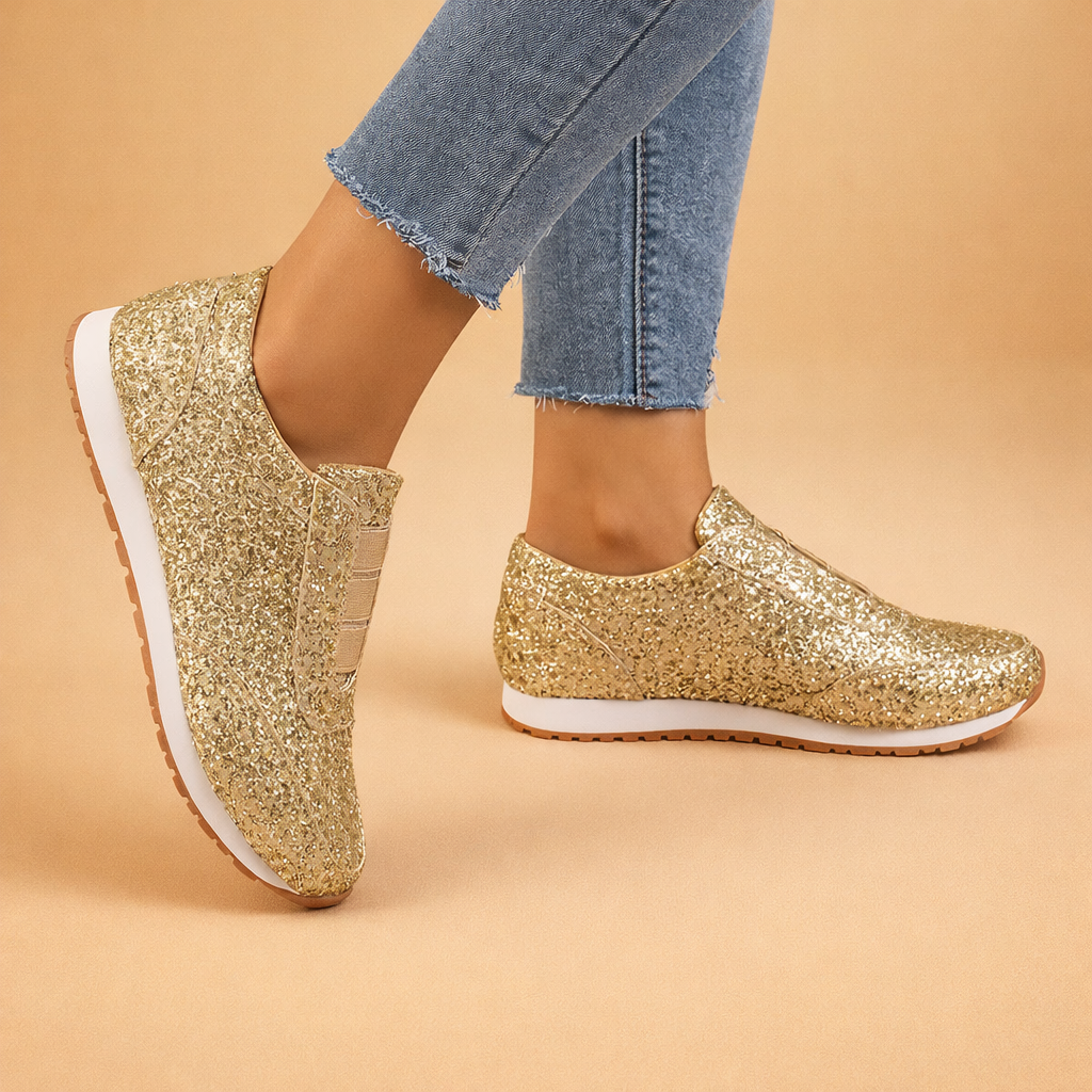 Women's Glitter Slip-On Sneakers: Sparkle & All-Day Comfort