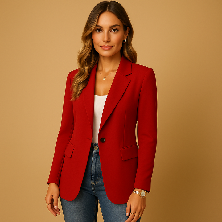 Women's Tailored Blazer with Pointed Collar and Button Closure