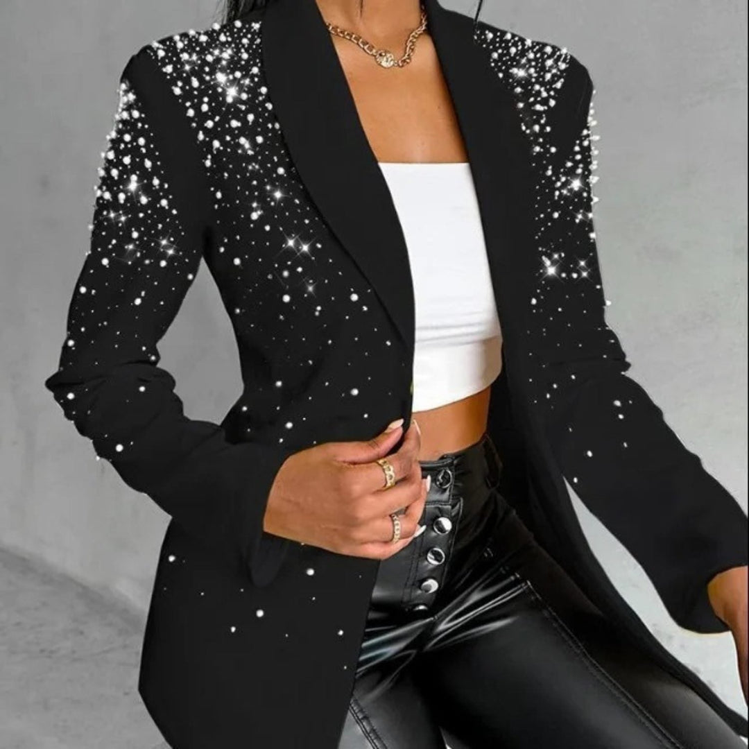 Slim Fit Blazer with Pearl Details for Women, view 2 - Elena Harper