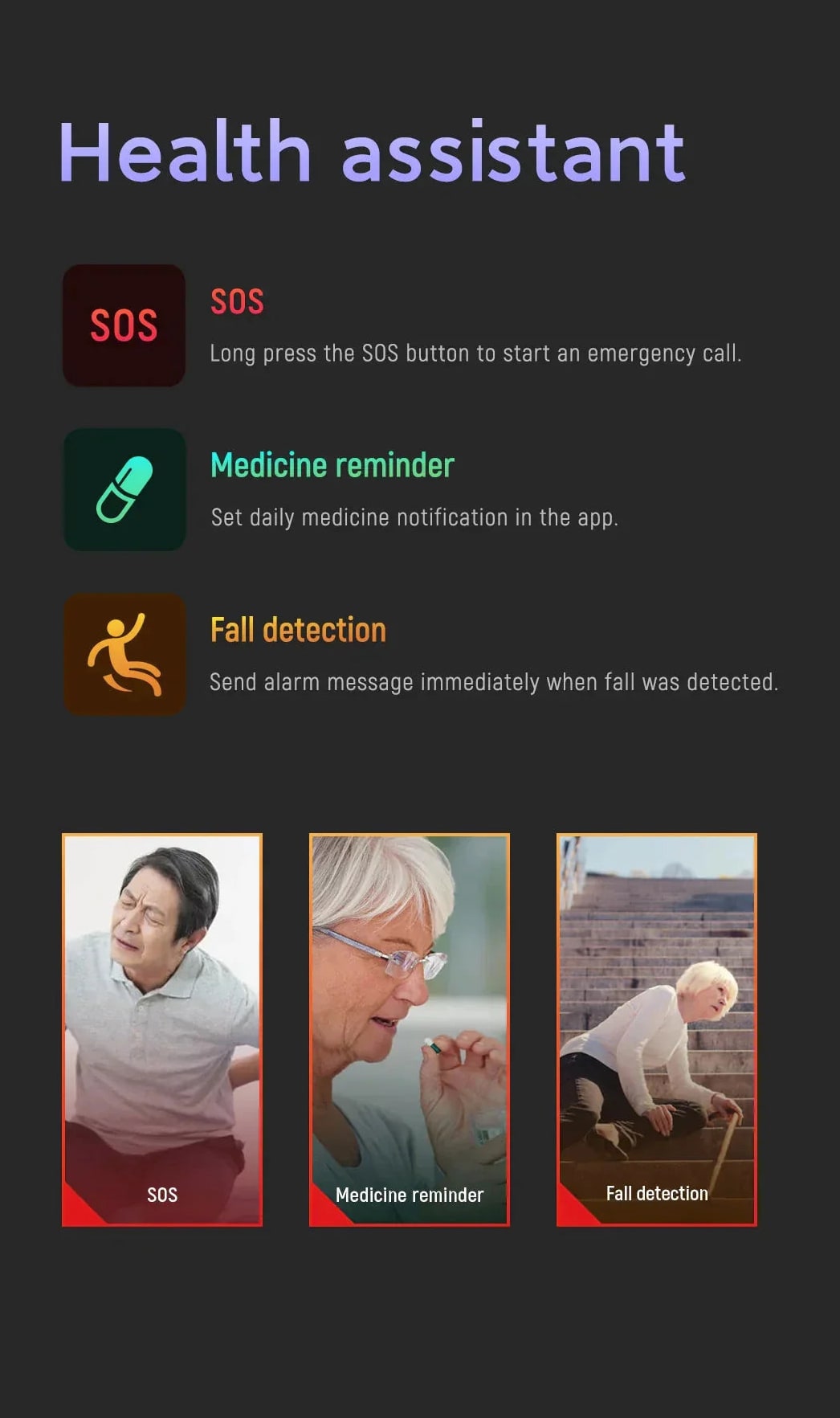 Smartwatch With Fall Detection And Sos GPS Tracking For Seniors