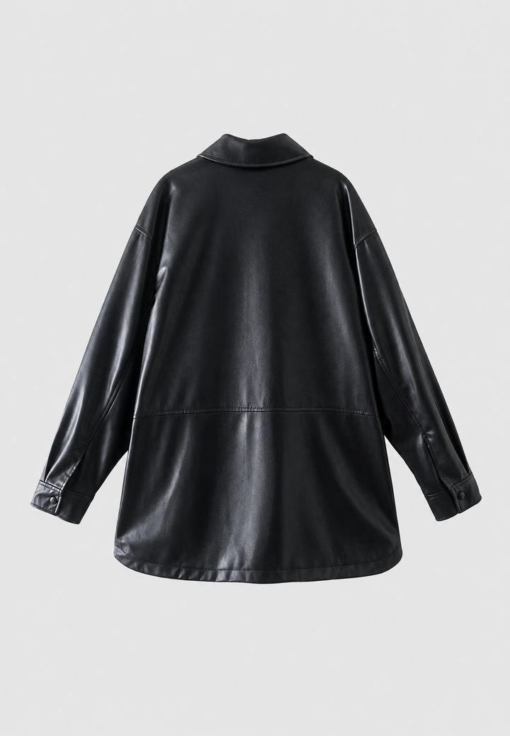 Oversized Faux Leather Jacket with Pockets - Thaïs