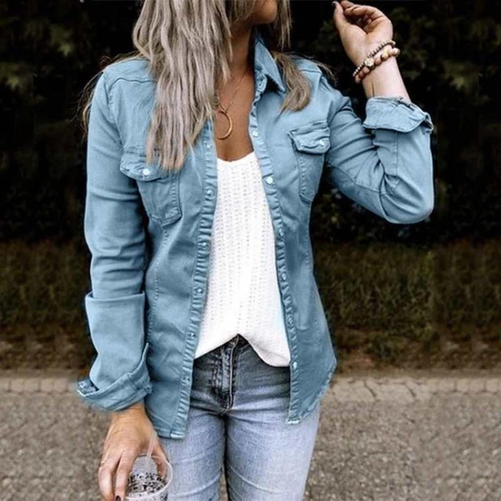 Denim Jacket with Ruffled Front for Women